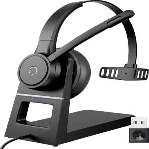 마이크가 있는 블루 에어 무선 헤드셋 마이크 노이즈 캔슬링 및 음소거 기능이 블루투스 헤드폰 USB 동글