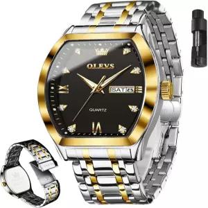 OLEVS 남성용 럭셔리 비즈니스 아날로그 쿼츠 시계 스테인리스 스틸 드레스 데이트 방수 야광 손목시계