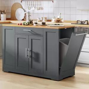 YITAHOME 53인치 대형 이동식 주방 아일랜드 (쓰레기통 수납장 포함) 13갤런 휴지통용 모바일 테이블 바퀴