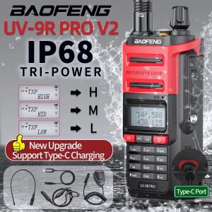 Baofeng UV-9R Pro V2 방수 IP68 햄 CB 라디오 장거리 워키 토키 업그레이드 트라이 파워 듀얼 밴드 PRO 양