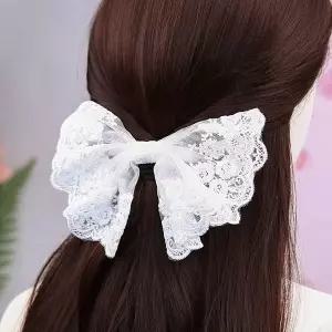 레이스 왕리본 집게핀 옆머리 반묶음 머리핀 (WFKLBRB)