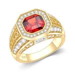 남성용 레드 루비 셀틱 매듭 반지 14K 골드 도금 스털링 실버 웨딩 밴드 맞춤형 솔리드 사이즈 4-18