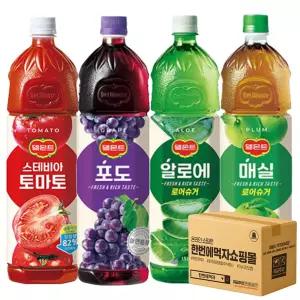 [한번에먹자] 1.5L 델몬트 과즙음료 혼합세트 (포도 + 알로에 로우슈거 + 스테비아 토마토 + 매실 로우슈거) 각1개씩, 총4페트