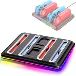 닌텐도 스위치 2 조이콘 컨트롤러 고속 충전 도크 4 in 1 마그네틱 디자인 스탠드 액세서리용 RGB 표시등