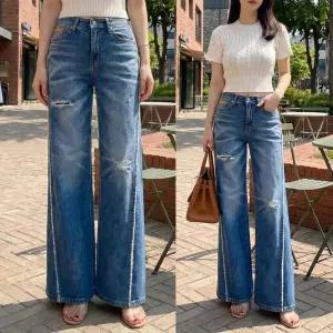 사선수술부츠컷 봄 하우룩 와일드한 엠보워싱 수술디테일 부츠컷데님