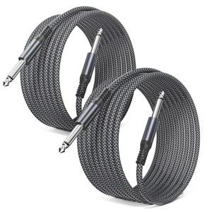 일렉베이스 1/4인치 6.35mm TS 기타 케이블 10FT 2팩, 쿼터 인치 6.3mm 악기 코드, 모노 스트레이트 1/4 남성용 전기 베이스용 오디오 와이어 라인, 앰프, 키보드, 페달