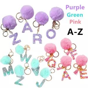 호환  사랑스러운 반짝이 이니셜 키 체인 반짝이는 송진 알파벳 펜던트 푹신한 글자 참 소녀 가방 배낭