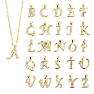 호환  반짝이는 지르콘 문자 이니셜 목걸이 도금 풍선 버블 A-Z 펜던트 여성용 체인 골드 목걸이 쥬얼리 선