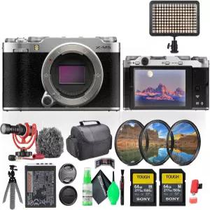 후지필름 X-M5 미러리스 디지털 카메라 본체 - 실버 번들(64GB 메모리 카드 2개 포함) + 로드