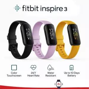 Fitbit Inspire 3 지능형 피트니스 트래커 컬러 터치 스크린 심박수 모니터 수면 압력 추적 스포츠 손목 밴