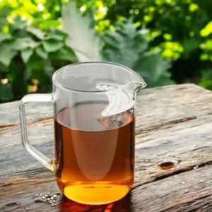 차우리는컵 찻잔 투명한 거름망 내열강화 유리 필터 숙우 티주전자 포트 찻주전자 일체형 하프문 공도배 하