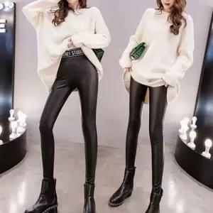여성 무광 기모 가죽레깅스 팬츠 밴딩 레자 바지 가죽스키니