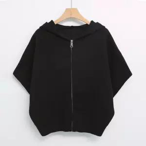 여성 무지 가오리핏 7부 후드 니트 집업 가디건 DGB-WCD-5106-블랙