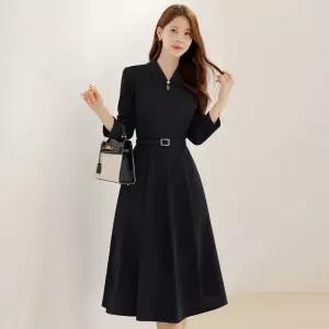 [시크라인] (~XXL까지) 엔델르 카라넥 플레어 벨트 원피스 봄 가을 하객룩 오피스룩 모임룩 격식룩 빅사이즈