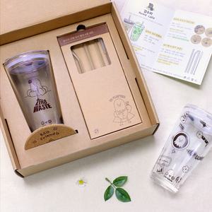 아트앤허그 검수리 제로웨이스트 홈카페 세트 내열 유리 컵 텀블러 유리빨대 리유저블 코르크 티코스터