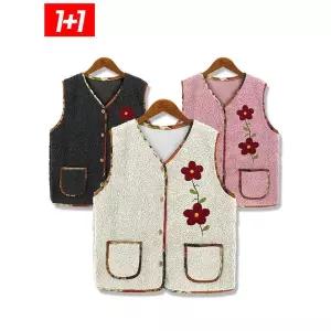 [하프클럽/스타일준]1+1 여자 양털 조끼 아줌마 김장 여성 후리스 조끼 꽃