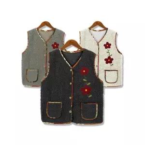 [하프클럽/스타일준]여자 양털 조끼 아줌마 김장 여성 후리스 조끼 꽃