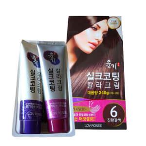 윤기 실크코팅 칼라크림 6호 진한갈색 대용량 240g 암모니아없는 샴푸향 염색약 새치커버 헤나추출물