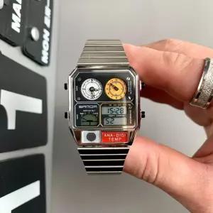 레트로 스틸 손목시계 스탠다드 방수 다기능 아나디지 전자식 메탈시계 금장
