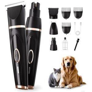 강아지 고양이 및 기타 반려동물을 위한 네일 그라인더 개털 트리머가 포함된 3 in 1 저소음 전기 충전식 무선 애완동물 면도기 리우코 개깎이 그루밍 키트
