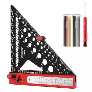 목수 연필과 버블 레벨이 있는 7인치 라프터 스퀘어 정밀 목공 지붕 및 골조용 다목적 측정 도구