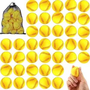 HyDren 100팩 미니 소프트볼 스트레스 볼 벌크 스포츠 발렌타인 선물 폼 옐로우 야구 볼과 보관가방 파티