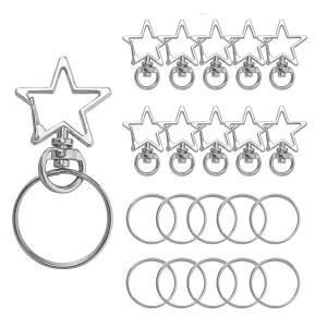 10개/세트 별 모양 스프링 스냅 키체인 클립  걸이 버클  오픈 점프 링 및 금속 회전 DIY 쥬얼리 제작용