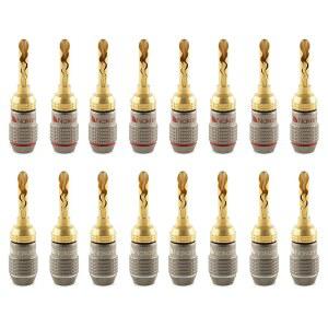 [포르르] 나카미치 팬락 엑셀 시리즈 24k 골드 도금 bfa 바나나 플러그 10 awg - 스피커용 18 게이지 크기 4mm 하이파이 스테레오 홈 시어터 라디오 오디오 와이어 케이블 퀵 커넥터, 16개(8쌍)