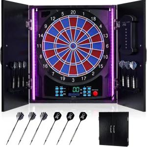 이리넥 전자 다트 보드 전동 캐비닛 세트 [6개의 소프트 팁 다트] 각 플레이어의 개별 조명 색상 - 가족