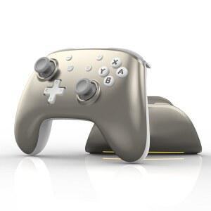충전 도크가 있는 IINE 무선 프로 컨트롤러, 매크로 /터보 /럼블 /NFC /모션 센서 기능이 PC 스위치 /PC /스팀 /폰 /태블릿 (다크 실버)과 호환되는 멀티 플랫폼 게임패드
