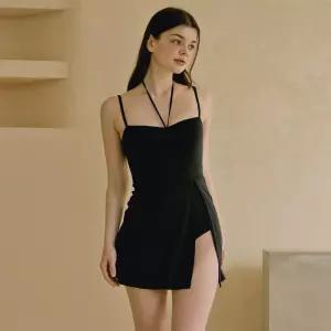 여성 홀터넥 민소매 원피스 셔링 리본 스트랩 수영복 트임 치마 비키니 모노키니 빅사이즈 체형커버 CJ105