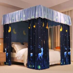 침대 사각 텐트 수면 암막텐트 이미지 구성은 네이비 침대용 난방 모기장 방한용 싱글퀸