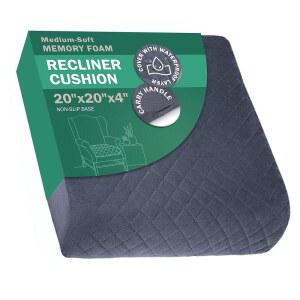 컴포트안자 미디엄 소프트 20x20x4 메모리 폼 리클라이너 의자 시트 쿠션 - 세탁 가능한 벨벳 커버와 방수층 및 미끄럼 방지 베이스가 있는 암체어 패드 그레이