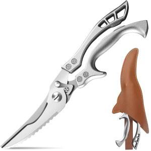 [미국배송] 지콜루 가금류 가위 칼집이 있는 다용도 주방 뼈 닭고기 생선 음식 고기 풀 스틸 핸들 실버를 절단하는 스프링 장착 스테인리스 셰프 가위