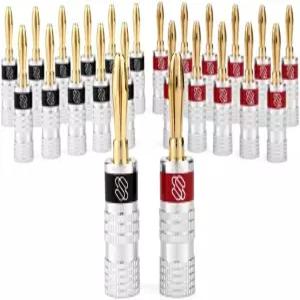 수웰 실버백 바나나 플러그 24k 골드 듀얼 스크류 잠금 스피커 커넥터 12쌍