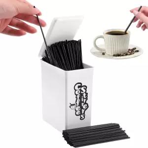 1000개 플라스틱 커피 교반기 및 홀더 세트 51인치 빨대 뚜껑과 스티커 교반 스틱 용기 밀크 칵테일 와