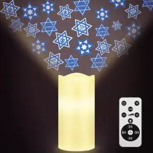 하누카 라이트 데코 실내 차누카 프로젝터 캔들 유대인 장식 스타 데이비드 메노라 블루 LED 불꽃 없는