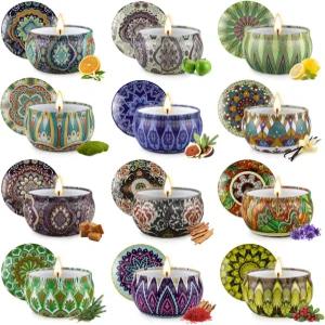 향초 선물 세트 가정용 12팩 300시간 지속되는 소이 왁스 아로마테라피 양초 상자를 든 여성을 위한 생일