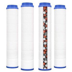 스킨케어 샤워 헤드용 럭세고 헤드 필터, 교체용 미네랄 필터 비드가 있는 4개의 PCS PP-면 카트리지(1온스), 하이드로 제트 정화 경수 정화에 이상적입니다