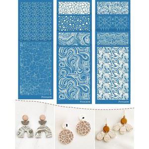 푸오카온 클레이 실크 스크린 스텐실 - 폴리머 주얼리 제작에 재사용 가능한 10개의 대리석 패턴, 테라조 플루이드 트렌디한 도구, 귀걸이