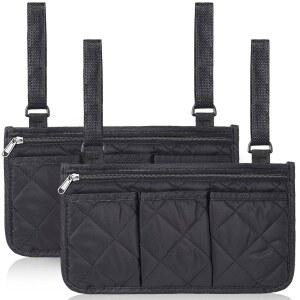 노버라이프 2팩 길이가 긴 휠체어 사이드 정리 가방, 워커용 탈착식 밴드 팔걸이 보관 파우치, 롤레이터 가방 파우치 전동 휠체어용 포켓