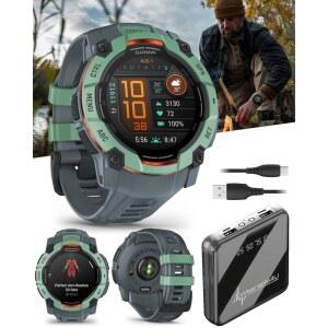 웨어러블 4U 가민 인스팅트 3 50mm, AMOLED 디스플레이, 견고한 야외 GPS 스마트워치, 금속 강화 베젤, 내장 손전등, 최대 18일 배터리 수명, 트와일라잇 밴드 번들 포함 네오트로픽