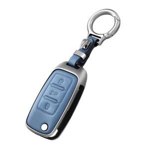 OFFCURVE 폭스바겐 키 포브 커버, 아연 합금 풀 프로텍터 케이스, 제타 골프 폴로 파사트 MK8 티구안 비틀 자동차 원격 스마트 홀더 액세서리, 블루
