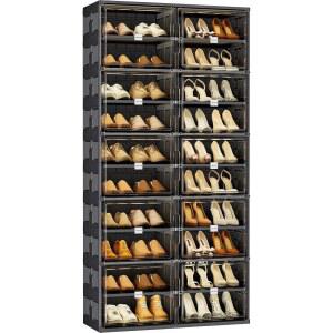 마그네틱 도어가 있는 10단 접이식 신발 보관 캐비닛, 입구용 대형 스태커블 정리함, 투명 현관 상자는 최대 40켤레까지 보관할 수 있습니다(블랙)