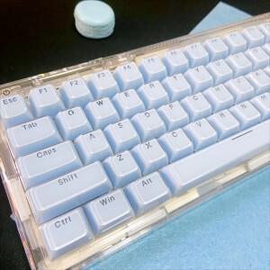 크리스탈 블루 사이드 프론트 각인 투명 키캡 기계식 키보드용 60 75 80 100 레이아웃 화이트 젤리