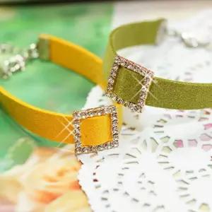 럭셔리 포인트 방울달린 큐빅장식 소형견목걸이 애완견네임택 고양이안전버클