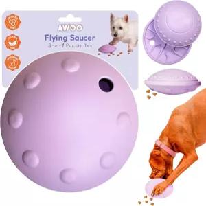 Awoo 플라잉 접시 장난감 - 3-in-1 실리콘 개 간식 퍼즐 핥기 매트 및 슬로우 피더 습하고 건조한 음식용