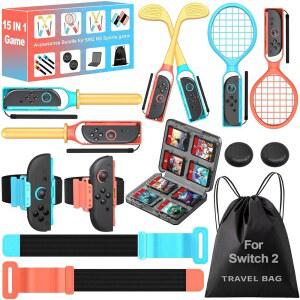 2025년 닌텐도 스위치 2 스포츠 액세서리 15 in 1 번들, 스위치 스포츠 게임, 마리오 골프 슈퍼 러시, 마리오 테니스 에이스, 저스트 댄스, 링 핏 어드벤처-레거시 시스템즈 게임, 닌텐도 3DS용