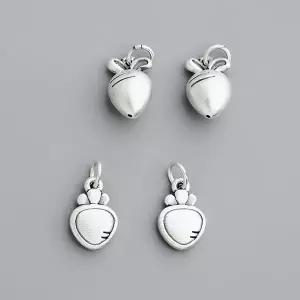 999 순은 3D 하드 토끼의 해 당근 펜던트 DIY 비즈 팔찌 목걸이 커플 참 장식 액세서리