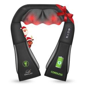 스네일락스 무선 마사지기 열이 있는 시아츠 목 및 어깨 FSA 자격 휴대용 등 전기 마사지 베개 크리스마스 선물